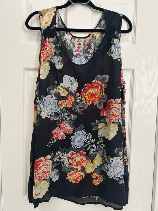 Johnny Was Tops - Johnny Was Black Floral Sheer Scoop Tank | Size XXL